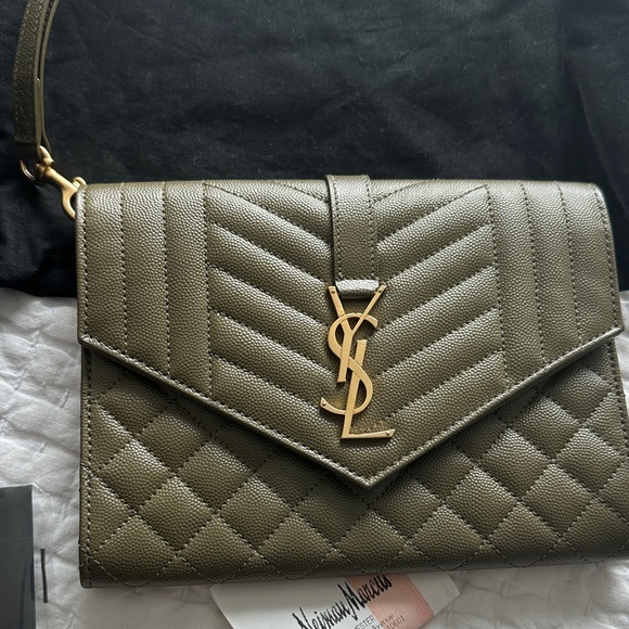 Saint Laurent Khaki Quilted Clutch Grain Leather - Picture 5 of 8